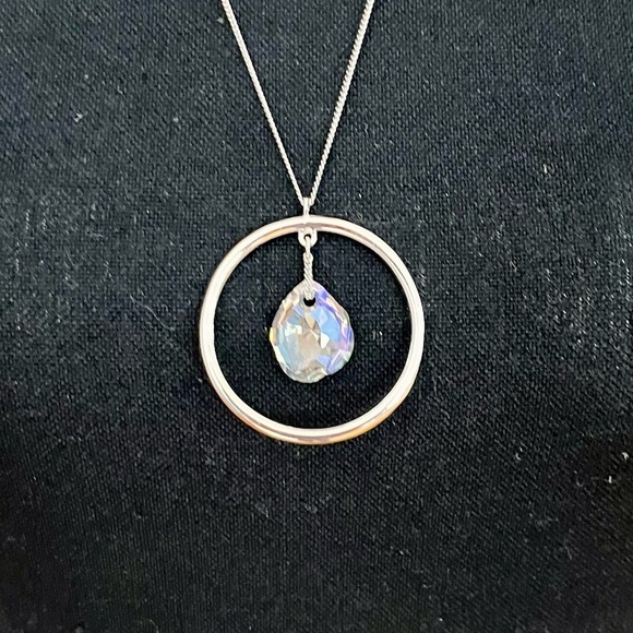Swarovski Silver Teardrop Crystal Pendant in Circle Halo Sparkle Gift Minimalist - Picture 1 of 16
